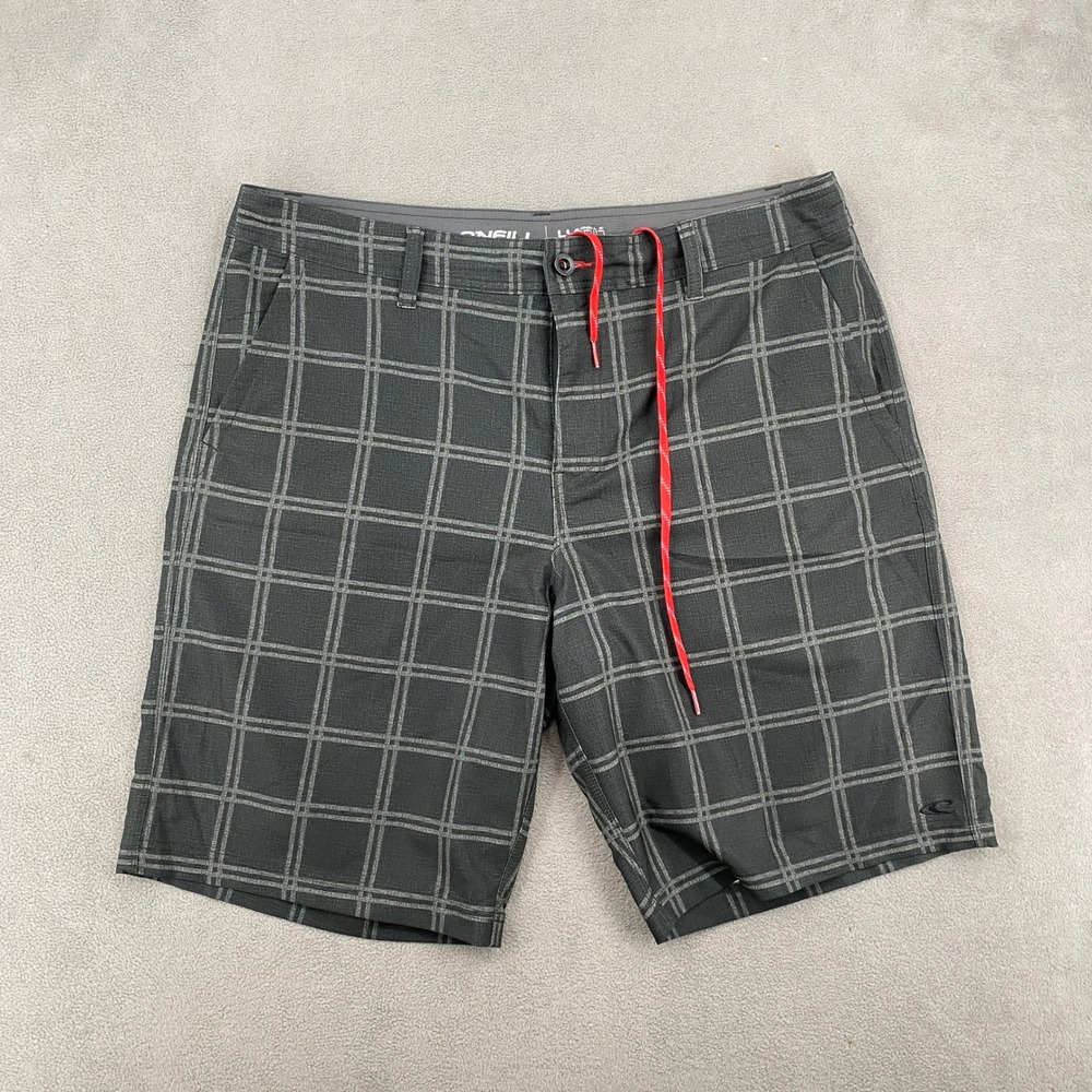 ONeill Hybrid Shorts Mens 38 Grey Plaid Grid Boardshorts Walk Shorts 9088